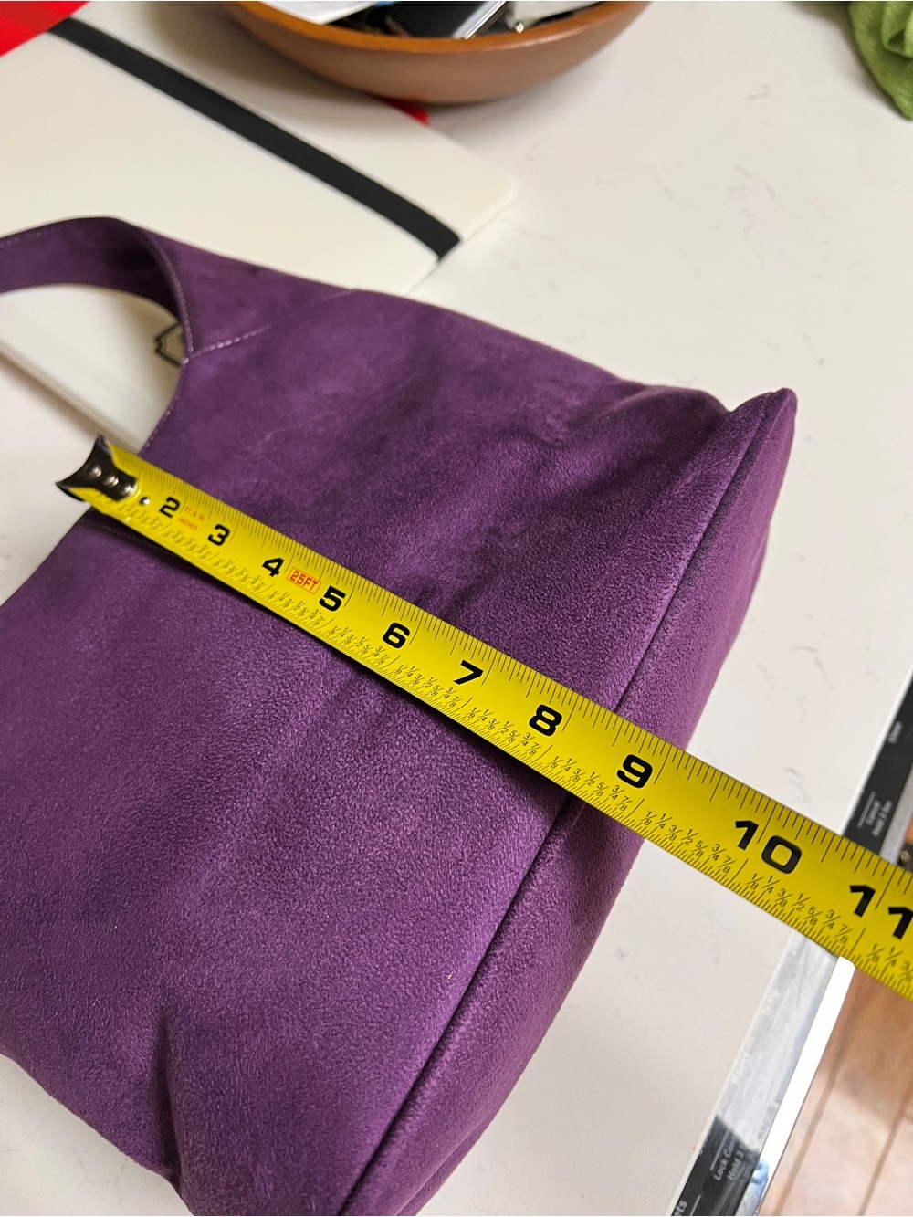 Purple faux Suede Shoulder Bag - Elegant Everyday Hobo - Picture 7 of 8